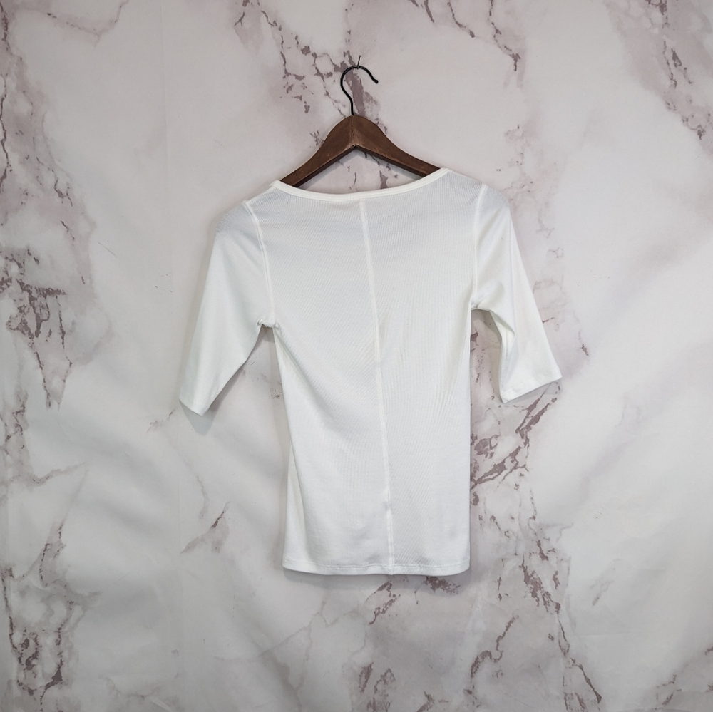 Everlane The Pima Micro Rib Scoop Neck Tee White Short Sleeve Top NEW - Picture 6 of 13